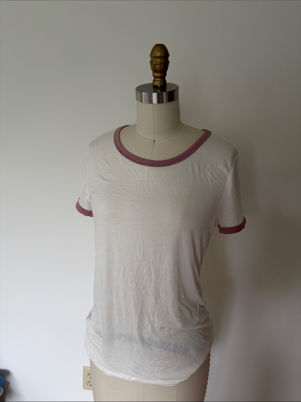 Heart & Hips White Ringer Tee with Mauve Trim
